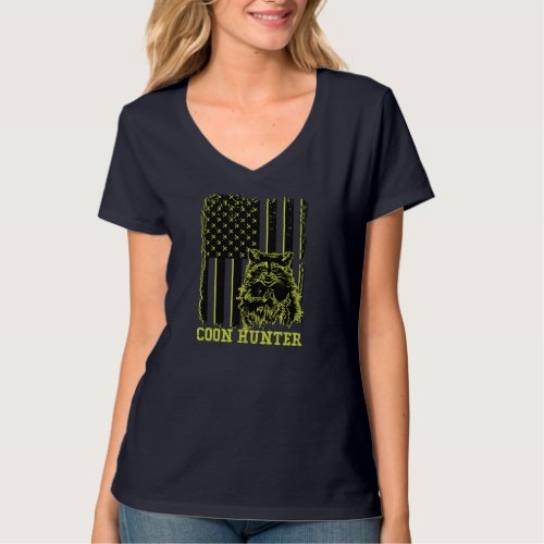 Patriotic Coon Hunter Raccoon American Flag T_Shirt