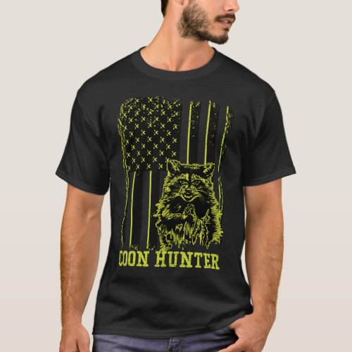Patriotic Coon Hunter Raccoon American Flag T_Shirt