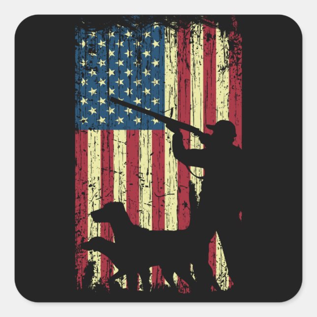 Patriotic Coon Hunting Dogs American Flag Square Sticker (Front)