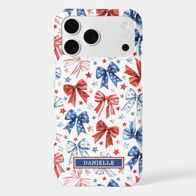 Patriotic Coquette Bows Monogrammed Case-Mate iPhone Case (Back)