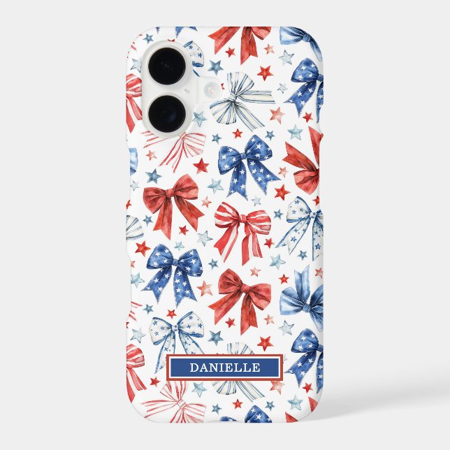 Patriotic Coquette Bows Monogrammed Case-Mate iPhone Case (Back)