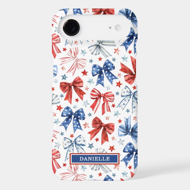Patriotic Coquette Bows Monogrammed Case-Mate iPhone Case (Back)