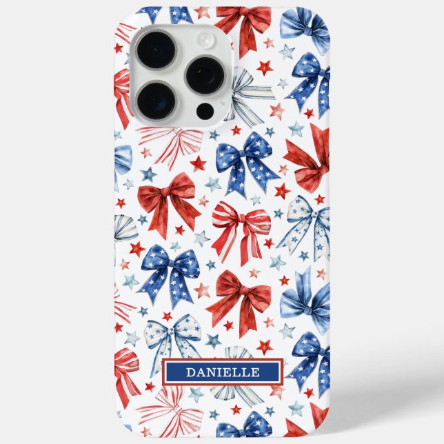 Patriotic Coquette Bows Monogrammed Case-Mate iPhone Case (Back)