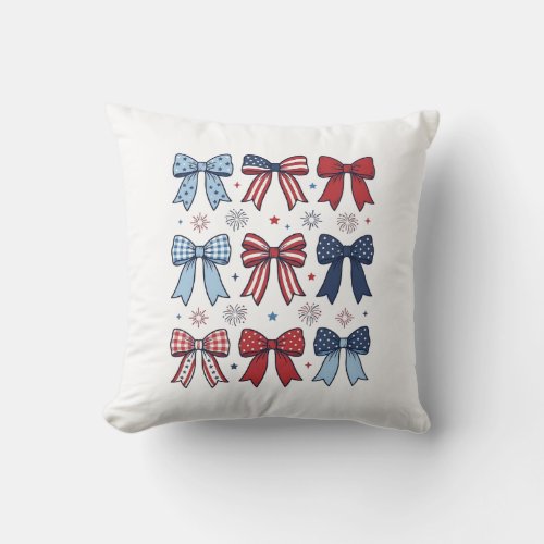 Patriotic Coquette Bows Vintage Vector Design_1 Throw Pillow