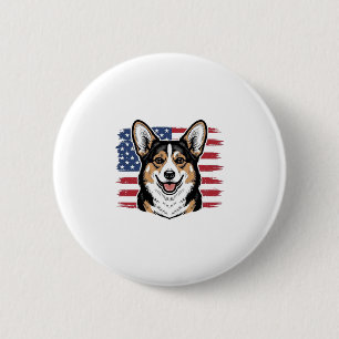 Patriotic Corgi American Flag Vintage Vector Desig Button