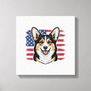 Patriotic Corgi American Flag Vintage Vector Desig Canvas Print