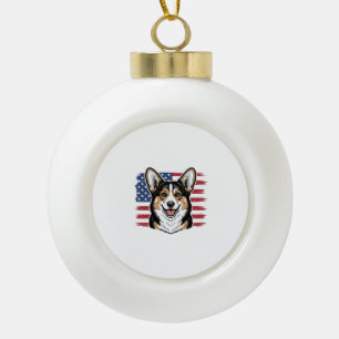 Patriotic Corgi American Flag Vintage Vector Desig Ceramic Ball Christmas Ornament