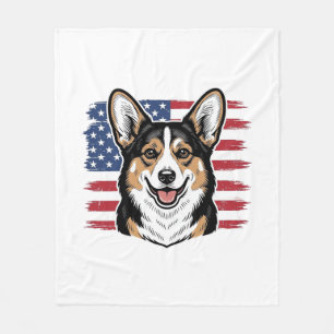 Patriotic Corgi American Flag Vintage Vector Desig Fleece Blanket