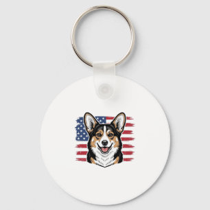 Patriotic Corgi American Flag Vintage Vector Desig Keychain