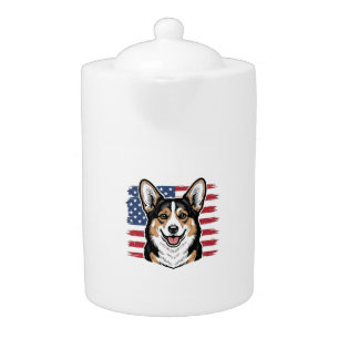 Patriotic Corgi American Flag Vintage Vector Desig Teapot