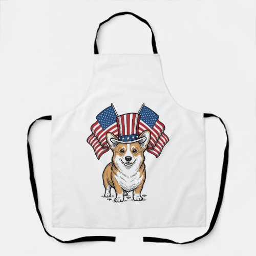 Patriotic Corgi Dog Vintage Engraving Shirt Design Apron