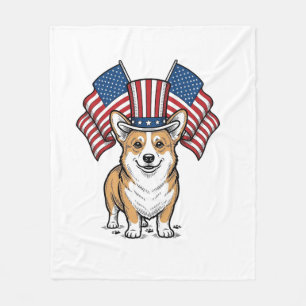 Patriotic Corgi Dog Vintage Engraving Shirt Design Fleece Blanket