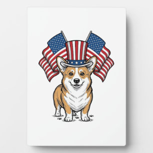 Patriotic Corgi Dog Vintage Engraving Shirt Design Plaque