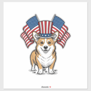Patriotic Corgi Dog Vintage Engraving Shirt Design Sticker