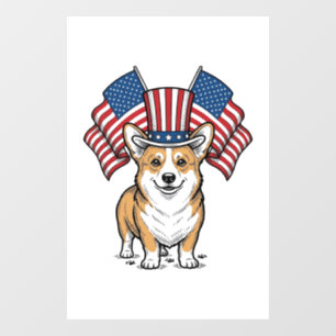 Patriotic Corgi Dog Vintage Engraving Shirt Design Window Cling