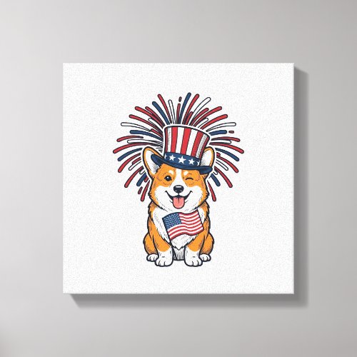 Patriotic Corgi Fireworks Dog Vector Design_1 Canvas Print
