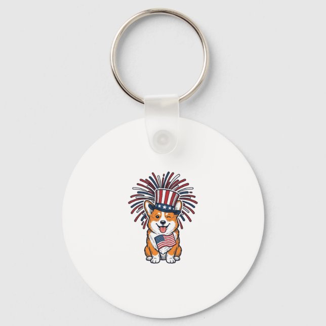 Patriotic Corgi Fireworks Dog Vector Design_1 Keychain (Front)
