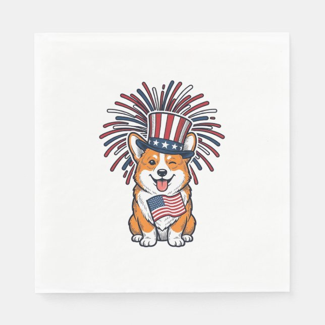 Patriotic Corgi Fireworks Dog Vector Design_1 Napkins (Front)