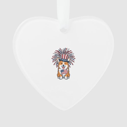 Patriotic Corgi Fireworks Dog Vector Design_1 Ornament