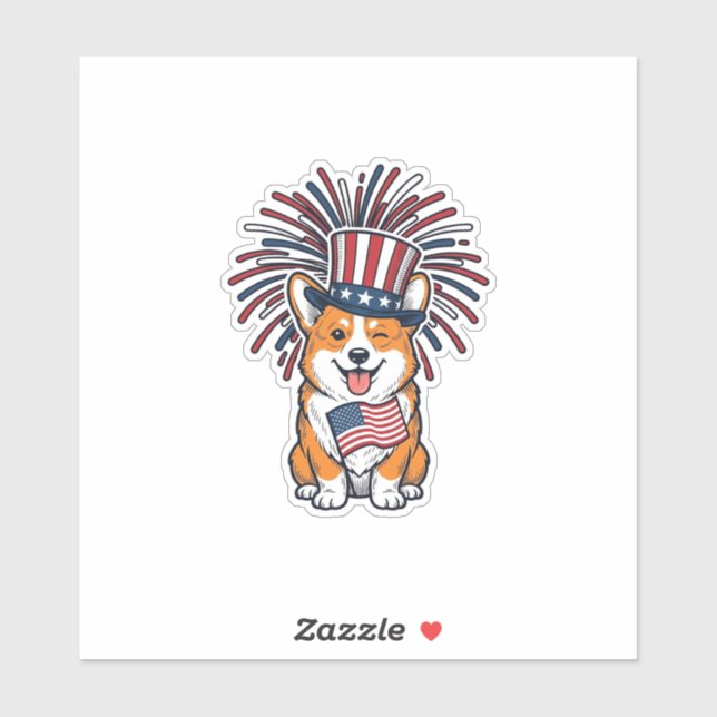 Patriotic Corgi Fireworks Dog Vector Design_1 Sticker (Sheet)
