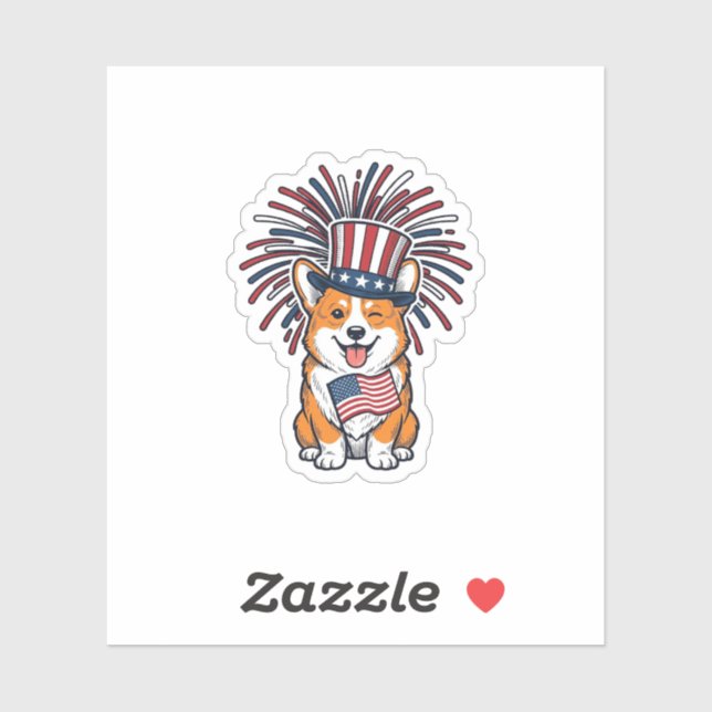 Patriotic Corgi Fireworks Dog Vector Design_1 Sticker (Sheet)