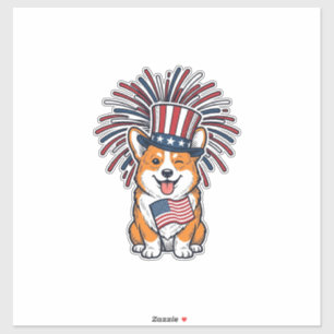 Patriotic Corgi Fireworks Dog Vector Design_1 Sticker