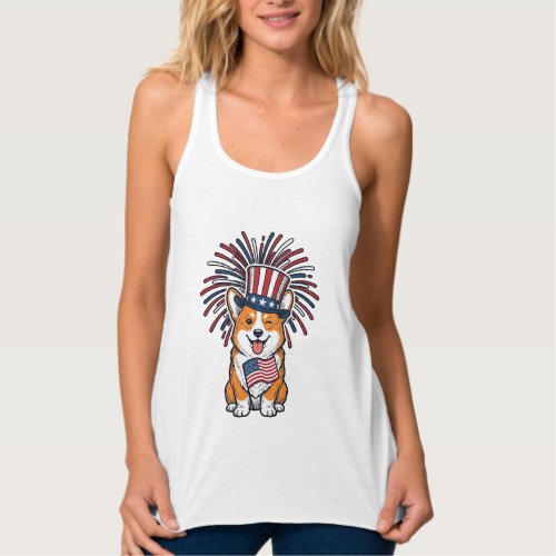 Patriotic Corgi Fireworks Dog Vector Design_1 Tank Top