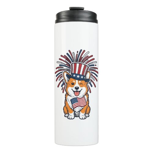Patriotic Corgi Fireworks Dog Vector Design_1 Thermal Tumbler