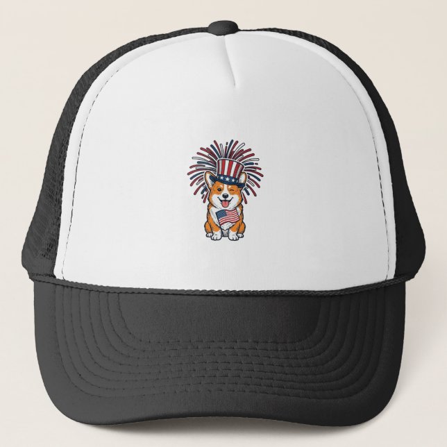 Patriotic Corgi Fireworks Dog Vector Design_1 Trucker Hat (Front)