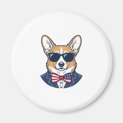 Patriotic Corgi Sunglasses Vintage Vector Art_1 Magnet