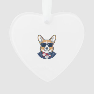 Patriotic Corgi Sunglasses Vintage Vector Art_1 Ornament