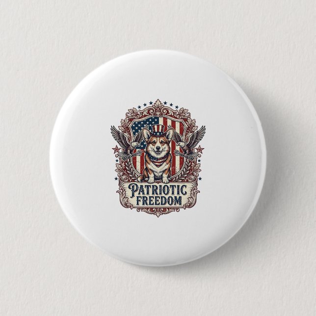 Patriotic Corgi Vector Graphic Tee_1 Button (Front)