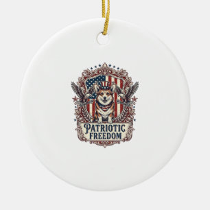 Patriotic Corgi Vector Graphic Tee_1 Ceramic Ornament