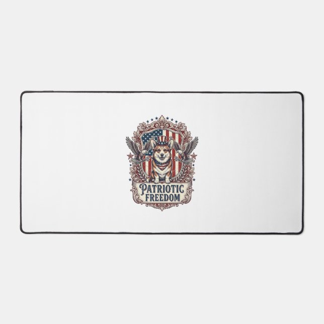 Patriotic Corgi Vector Graphic Tee_1 Desk Mat (Front)