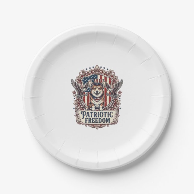 Patriotic Corgi Vector Graphic Tee_1 Paper Plates (Front)