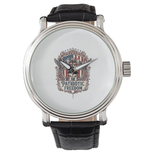 Patriotic Corgi Vector Graphic Tee_1 Watch (Front)