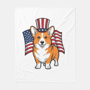 Patriotic Corgi Vintage Engraving Shirt Design_1 Fleece Blanket