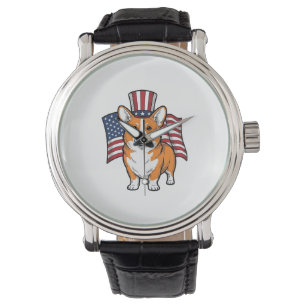 Patriotic Corgi Vintage Engraving Shirt Design_1 Watch