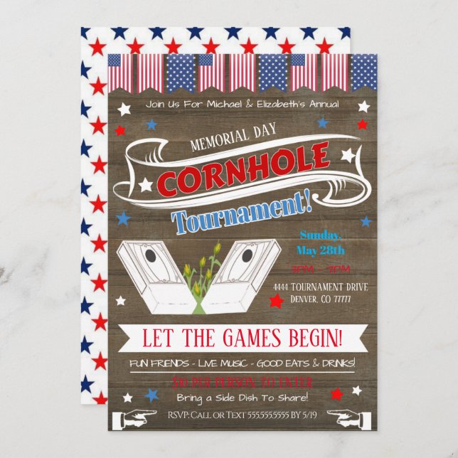 Patriotic Cornhole party Invitation (Front/Back)