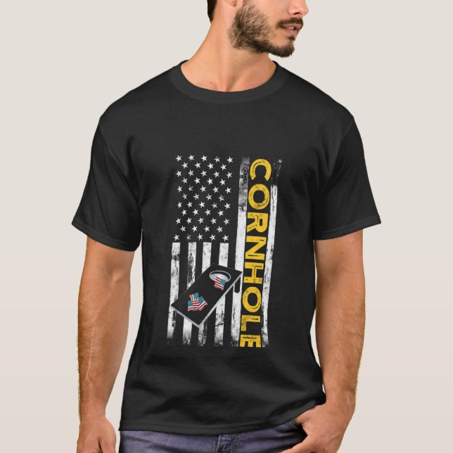 Patriotic Cornhole Player Usa American Flag Corn H T-Shirt (Front)