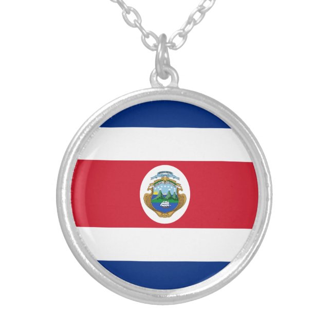 Patriotic Costa Rica Flag Silver Plated Necklace (Front)