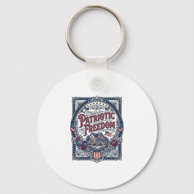 Patriotic Cottage Garden Vector Graphic Tee Keychain (Front)
