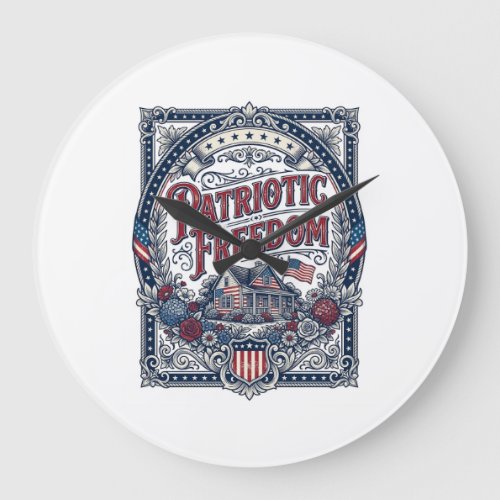 Patriotic Cottage Garden Vector Graphic Tee Large Clock