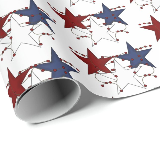 Patriotic Country style stars tiled party wrap Wrapping Paper (Roll Corner)