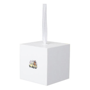 Patriotic Cow 4th of July Truck Vector Design_1 Cube Ornament