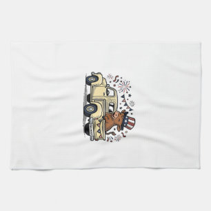 Patriotic Cow 4th of July Truck Vector Design_1 Kitchen Towel
