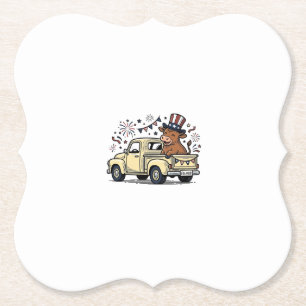 Patriotic Cow 4th of July Truck Vector Design_1 Paper Coaster