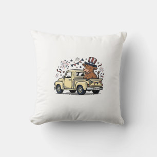 Patriotic Cow 4th of July Truck Vector Design_1 Throw Pillow