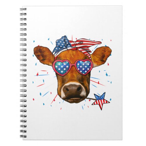 Patriotic Cow American Flag Sunglasses 4th Of July Notebook