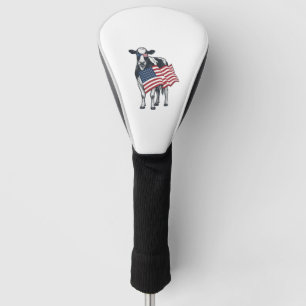 Patriotic Cow American Flag Vintage Engraving Desi Golf Head Cover